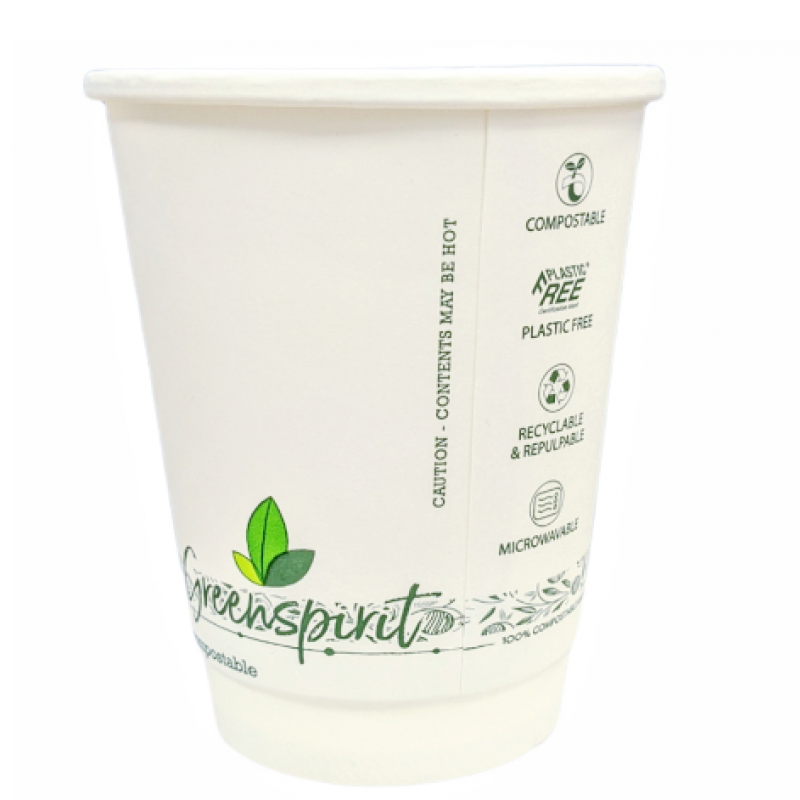 12oz White Greenspirit Aqueous DW Hot Cups (20x25)
