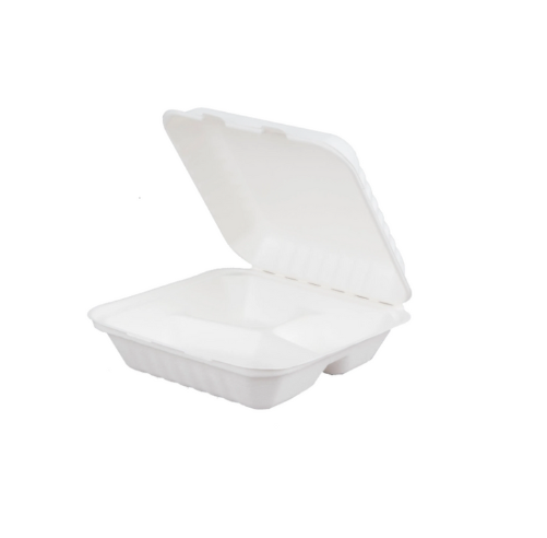 8"x8" Bagasse 3 Compartment Meal Box - HP4 (5x50's)