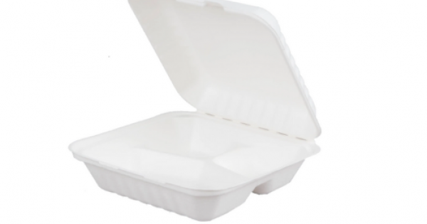 8"x8" Bagasse 3 Compartment Meal Box - HP4 (5x50's)