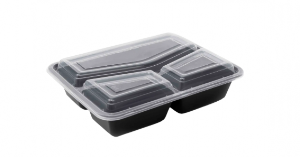 NEW 32oz Onyx 3 comp PP black base & clear lid (6x25)