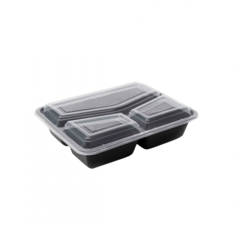 NEW 32oz Onyx 3 comp PP black base & clear lid (6x25)