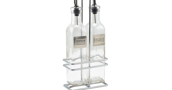 Square Glass Oil & Vinegar With Chrome Stand