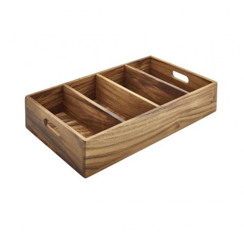 GenWare Hevea Wood 4 Compartment Cutlery Tray