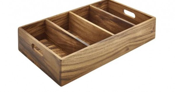 GenWare Hevea Wood 4 Compartment Cutlery Tray