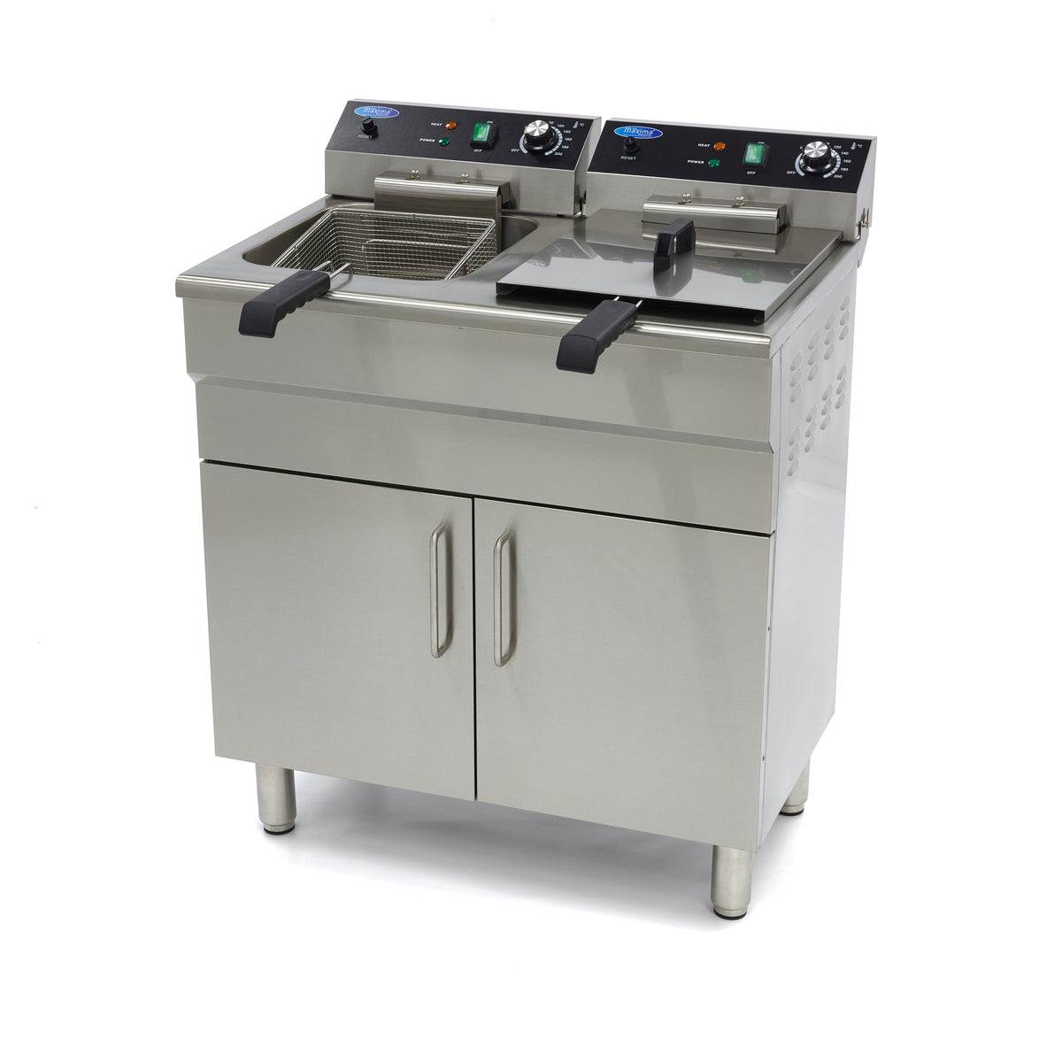 Deep Fryer - 2 x 16L - 2 Baskets - with Drain Tap and Stand