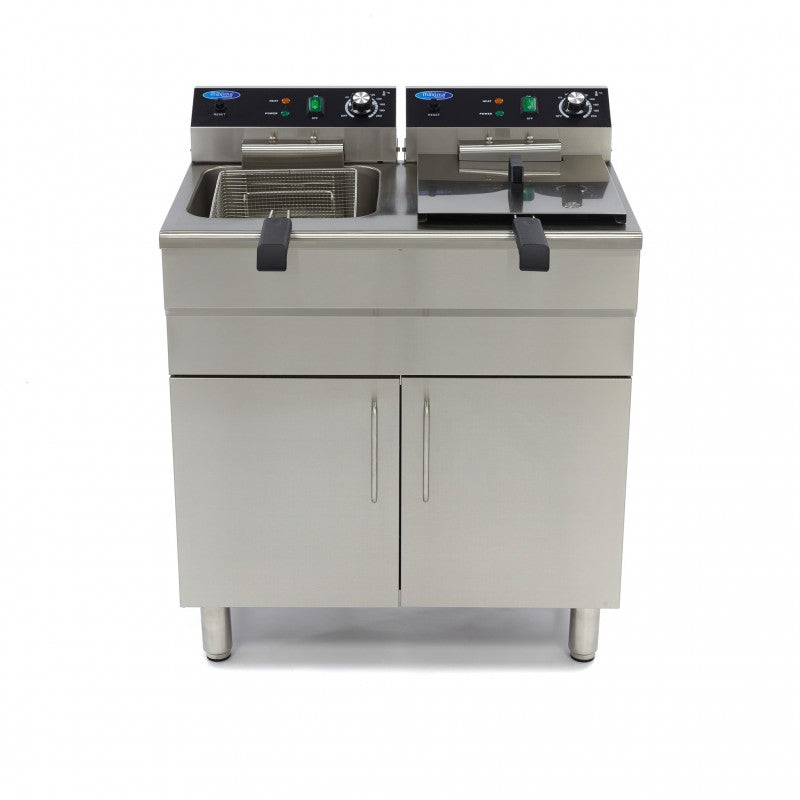 Deep Fryer - 2 x 16L - 2 Baskets - with Drain Tap and Stand