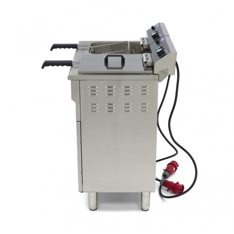 Deep Fryer - 2 x 16L - 2 Baskets - with Drain Tap and Stand