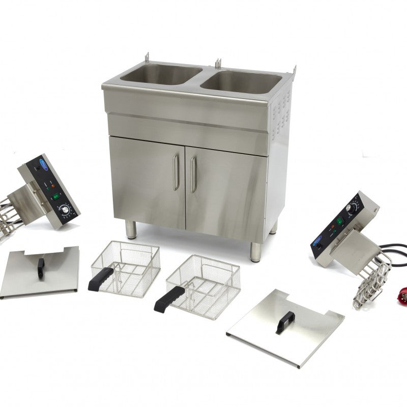 Deep Fryer - 2 x 16L - 2 Baskets - with Drain Tap and Stand