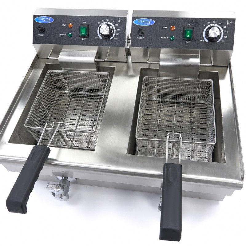 Deep Fryer - 2 x 13L - 2 Baskets - with Drain Tap