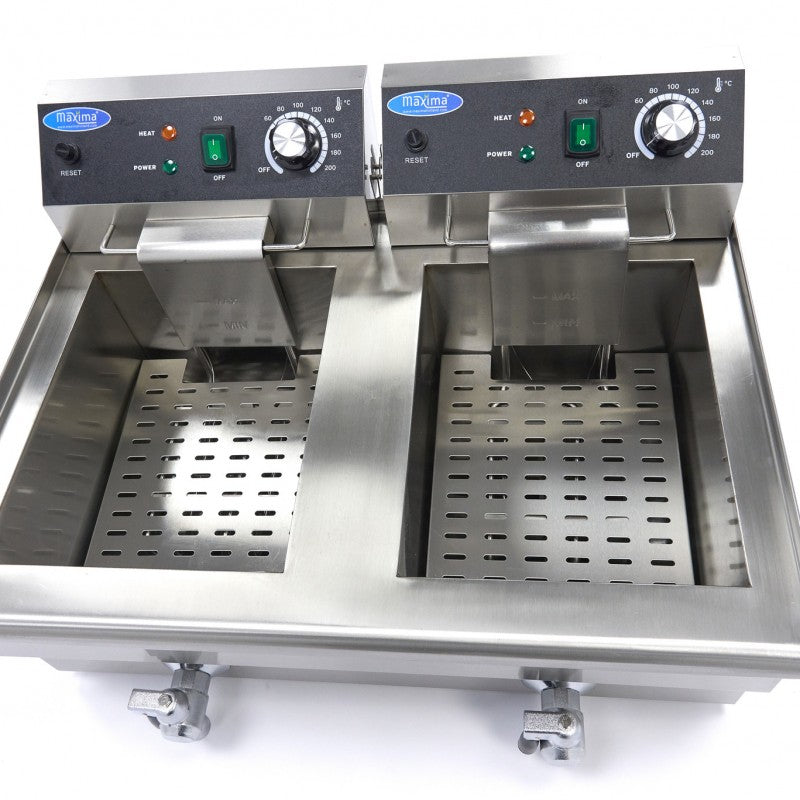 Deep Fryer - 2 x 13L - 2 Baskets - with Drain Tap