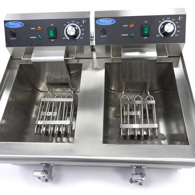 Deep Fryer - 2 x 13L - 2 Baskets - with Drain Tap