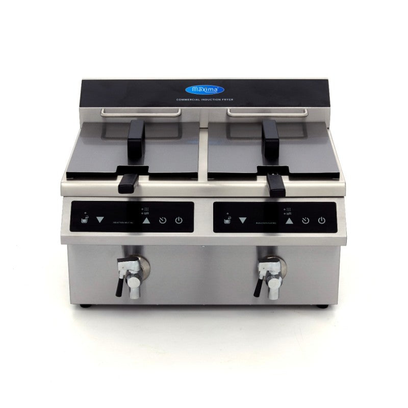 Deep Fryer - 2 x 8L - 2 Baskets - with Drain Tap - Induction