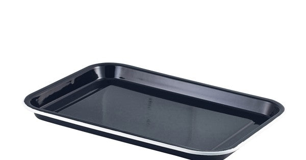 Enamel Serving Tray Black with White Rim 33.5x23.5x2.2cm