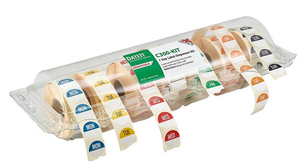 19mm Removable Day of the Week Labels 7 Days W/ Dispenser (7