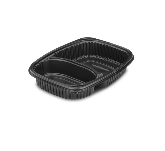 34oz Black 2-Compartment Microwaveable Containers (8x40)