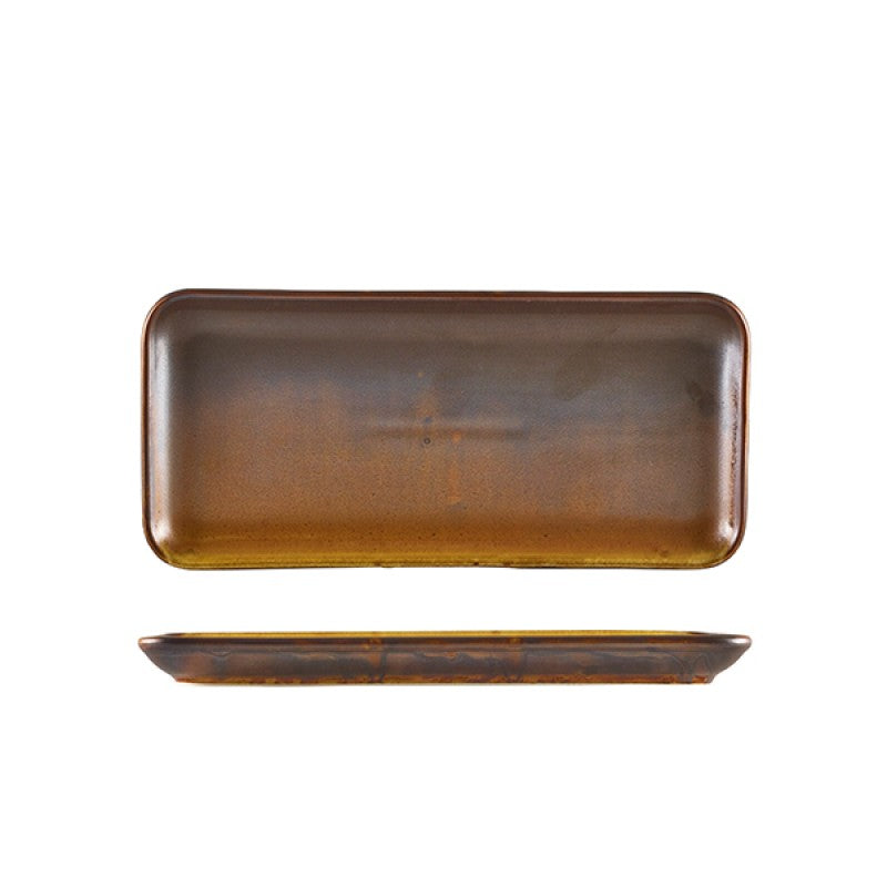 Terra Porcelain Rustic Copper Narrow Rectangular Platter 27