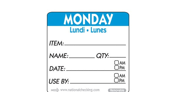 50mm Monday Removable Day Label(500)