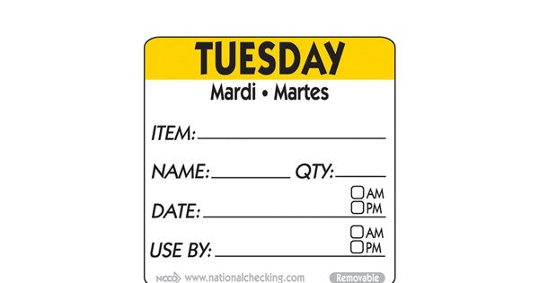 50mm Tuesday Removable Day Label (500)