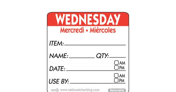 50mm Wednesday Removable Day Label (500)
