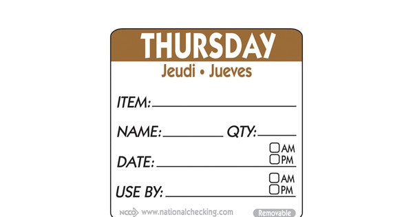 50mm Thursday Removable Day Label (500)