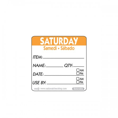 50mm Saturday Removable Day Label (500)