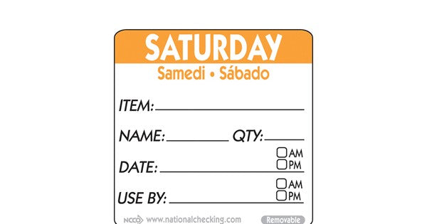 50mm Saturday Removable Day Label (500)