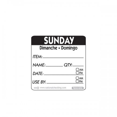 50mm Sunday Removable Day Label (500)