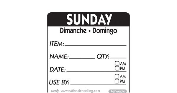 50mm Sunday Removable Day Label (500)