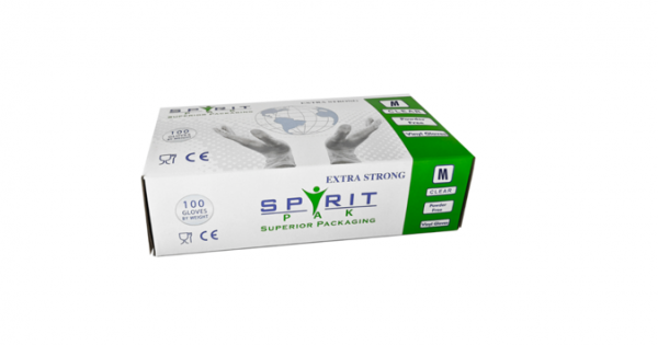 Spirit PF clear vinyl gloves MED (10x100)