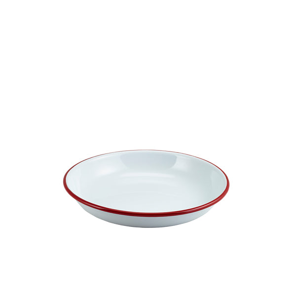 Enamel Rice/ Pasta Plate White with Red Rim 20cm