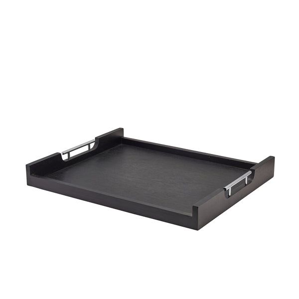 GenWare Solid Black Low Wall Butlers Tray with Metal Handles