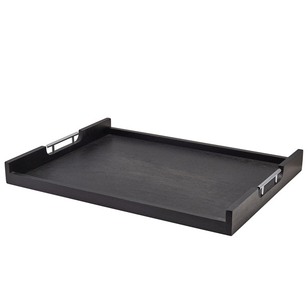 GenWare Solid Black Low Wall Butlers Tray with Metal Handles