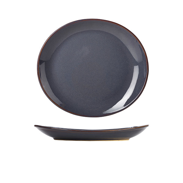 Rustic Stoneware Blue Oval Plate 25x22cm