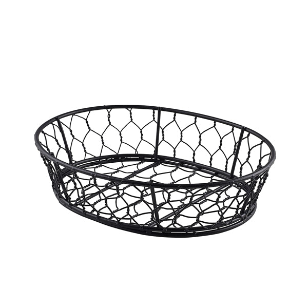 Genware Oval Black Wire Basket 24 x 18 x 6cm