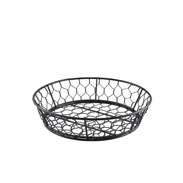 Genware Round Black Wire Basket 24 x 6cm