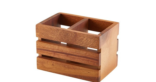 GenWare Acacia Wood 2 Compartment Cutlery Holder