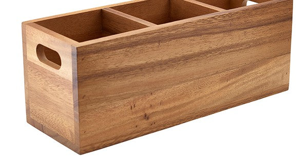 GenWare Acacia Wood 3 Compartment Cutlery Box