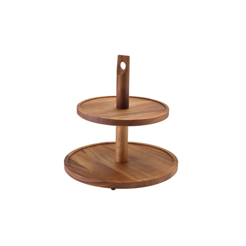 GenWare Acacia Wood Two Tier Cake Stand