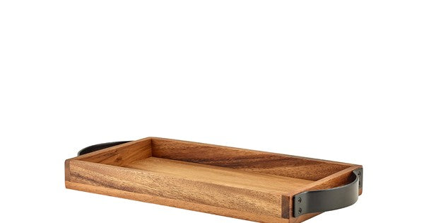 GenWare Acacia Wood Serving Tray with Metal Handles 32.5 x 1
