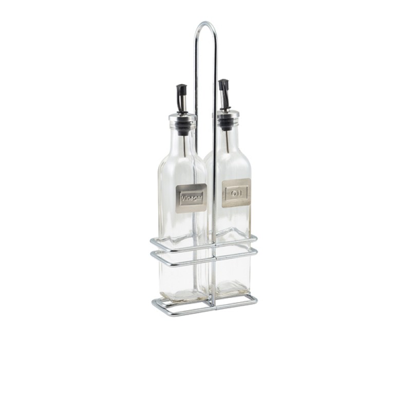 Square Glass Oil & Vinegar With Chrome Stand Square Glass Oil & Vinegar With Chrome Stand