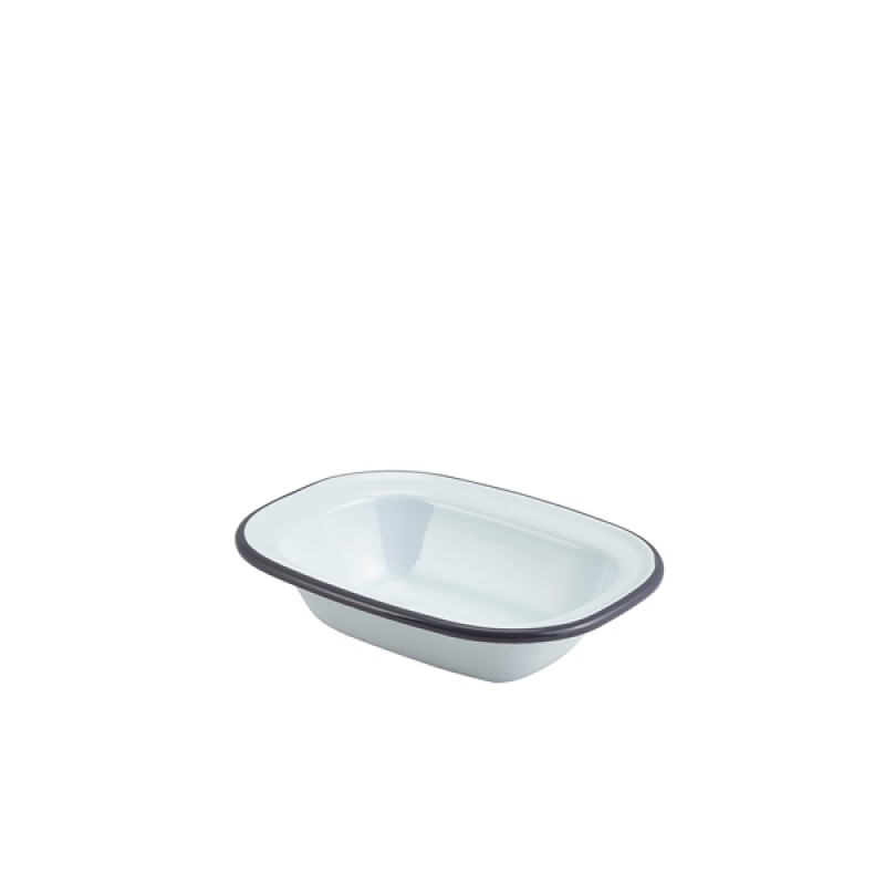 Enamel Rect. Pie Dish White with Grey Rim 16cm Enamel Rect. Pie Dish White with Grey Rim 16cm