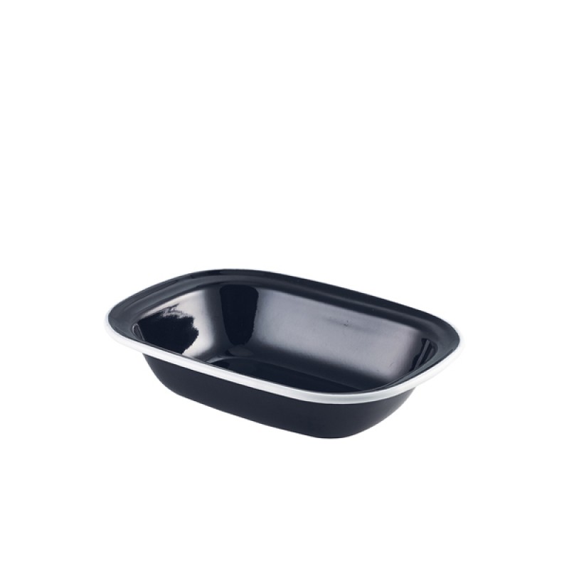 Enamel Pie Dish Black with White Rim 20cm Enamel Pie Dish Black with White Rim 20cm
