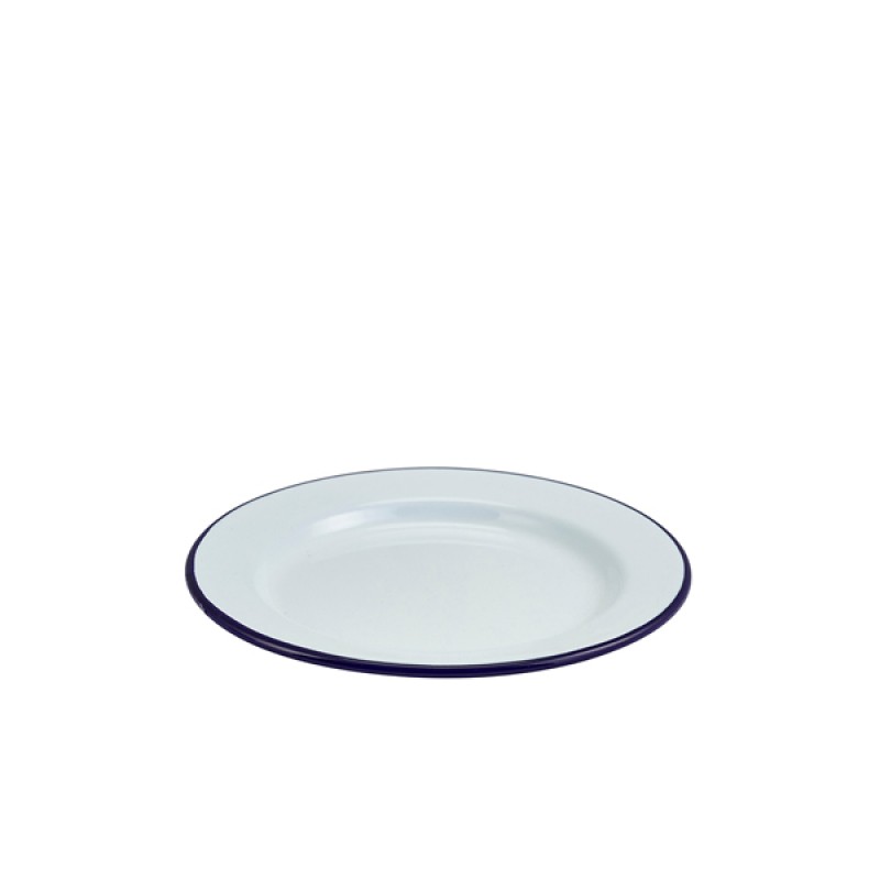 Enamel Wide Rim Plate White & Blue 20cm Enamel Wide Rim Plate White & Blue 20cm