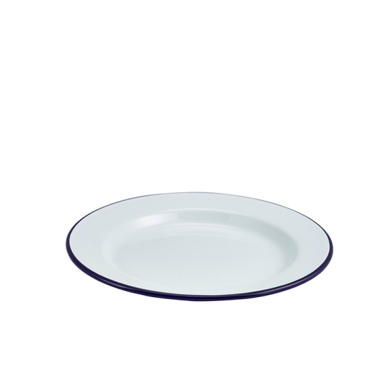 Enamel Wide Rim Plate White & Blue 24cm Enamel Wide Rim Plate White & Blue 24cm