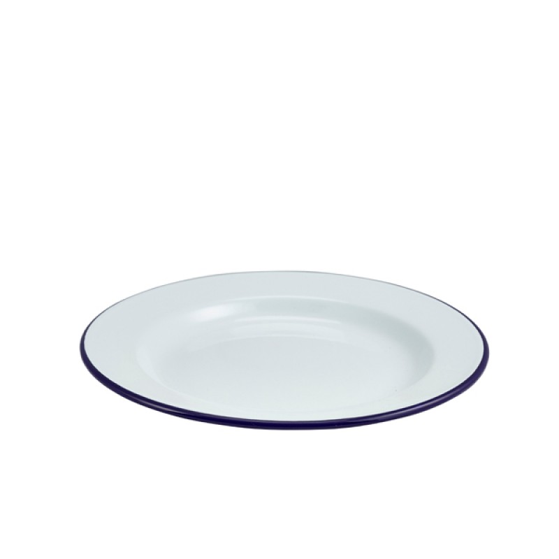 Enamel Wide Rim Plate White & Blue 26cm Enamel Wide Rim Plate White & Blue 26cm
