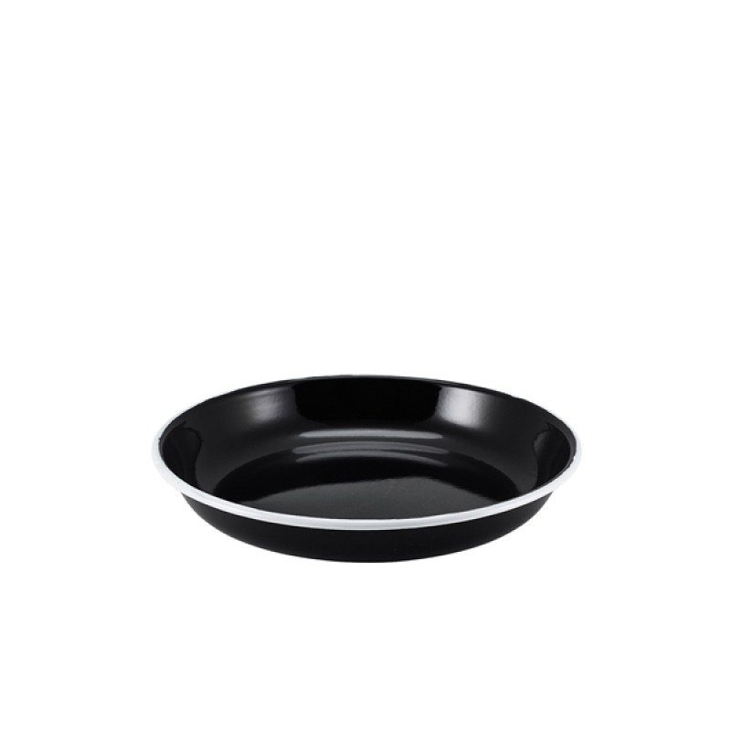 Enamel Rice/Pasta Plate Black with White Rim 20cm Enamel Rice/Pasta Plate Black with White Rim 20cm