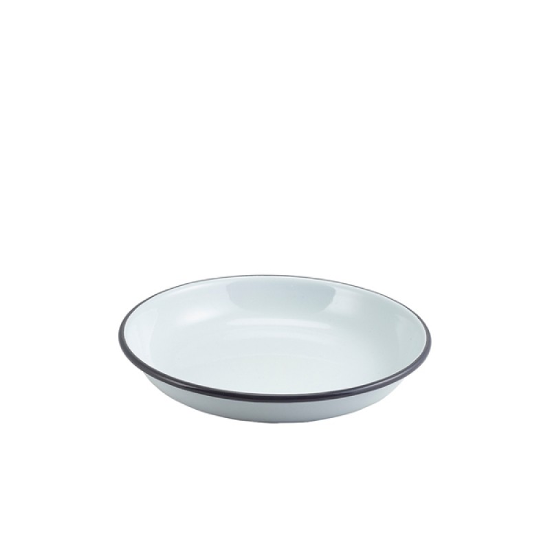 Enamel Rice/Pasta Plate White with Grey Rim 20cm Enamel Rice/Pasta Plate White with Grey Rim 20cm