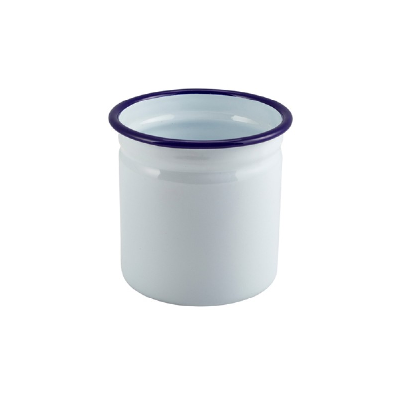 Enamel Cutlery Holder White with Blue Rim 11.5cm Dia Enamel Cutlery Holder White with Blue Rim 11.5cm Dia