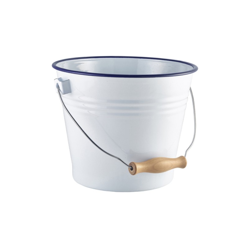 Enamel Bucket White with Blue Rim 22cm Dia Enamel Bucket White with Blue Rim 22cm Dia