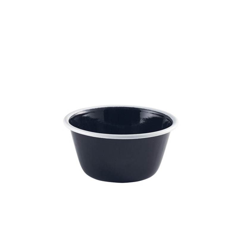 Enamel Deep Pie Dish Black with White Rim 12cm Enamel Deep Pie Dish Black with White Rim 12cm